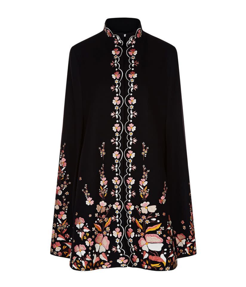 Cape en laine « Vilshenko Black Wool Floral Embroidered Erin Cape »