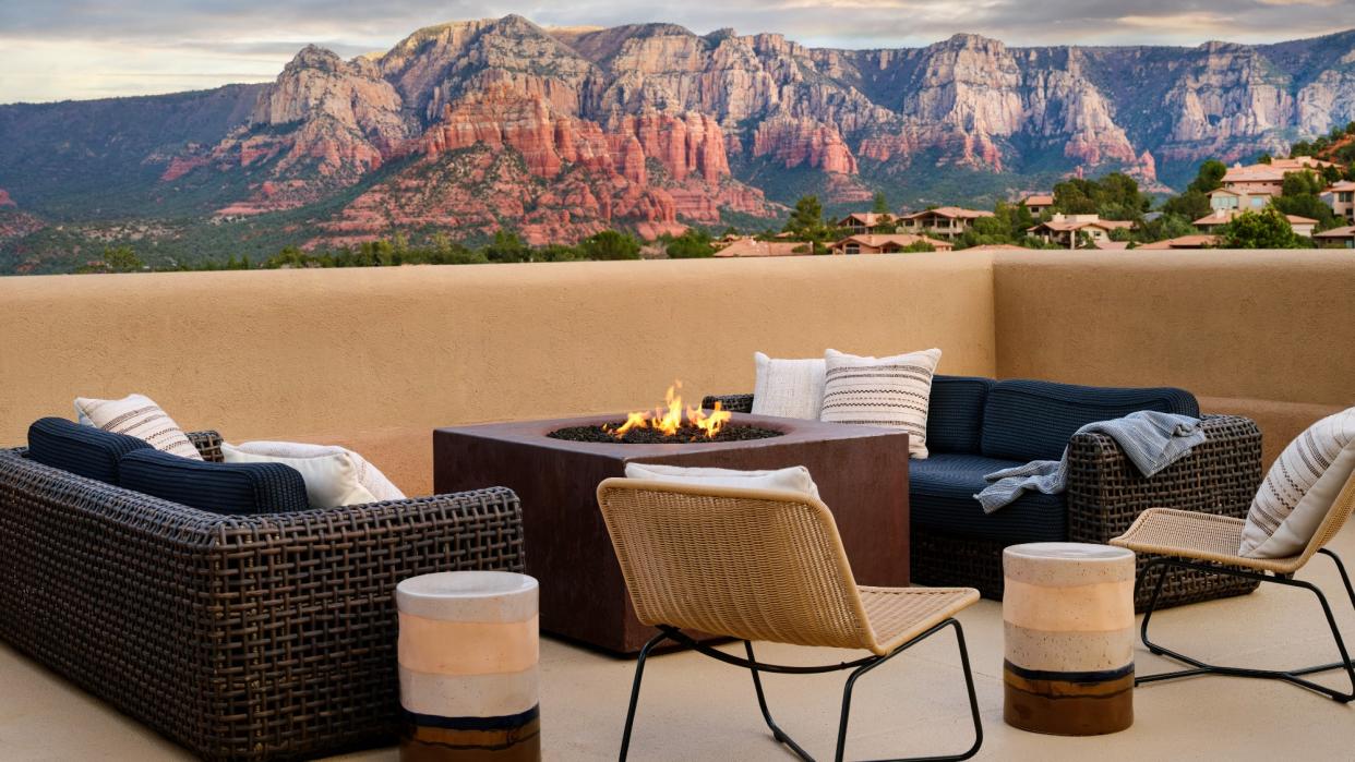  Views of red rocks from the rooftop at Sky Rock Sedona in Sedona, Arizona. 