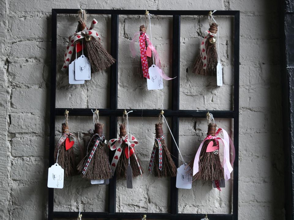 Some of the wares for sale at the Raven's Roost Boutique on Main Street in downtown New Albany. These wares, from incense to soaps, candles, brooms and more, are made by local artisans. Most of these items can also be found at the Witches Market every third Saturday in New Albany. Jan. 13, 2023 