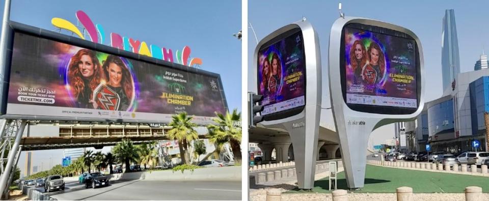 WWE stars Becky Lynch and Lita are seen on billboards in Saudi Arabia. (Photo credit: WWE)