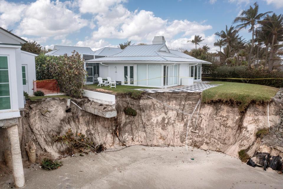 Homes damaged from erosion on February 12, 2024, in Jupiter Inlet Colony, Florida.
