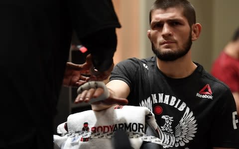 Khabib Nurmagomedov get this hands wrapped 