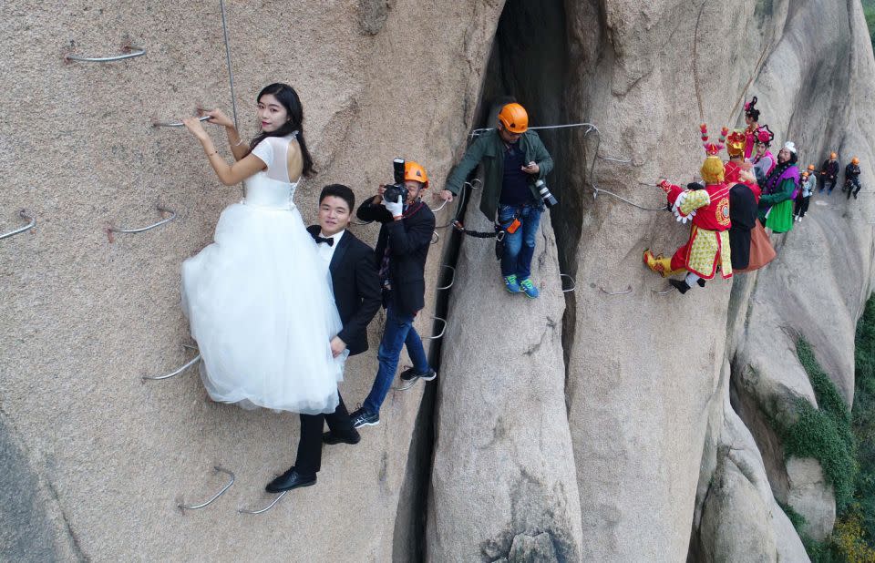 They were joined by some bizarrely dressed locals. Photo: Australscope