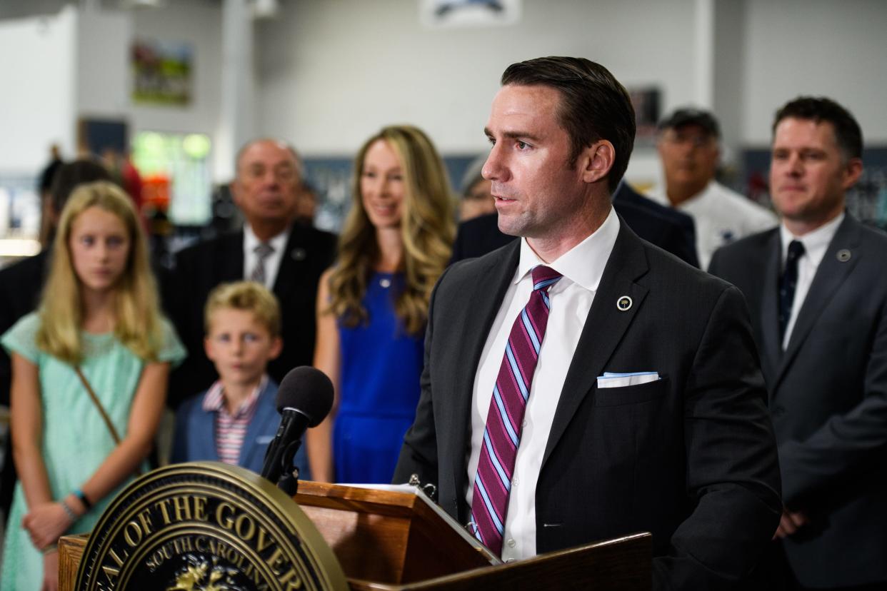 Rep. Bobby Cox, R-Greenville, speaks during a press conference on the passing of the Open Carry with Training Act at Palmetto State Armory Friday, Aug. 13, 2021.