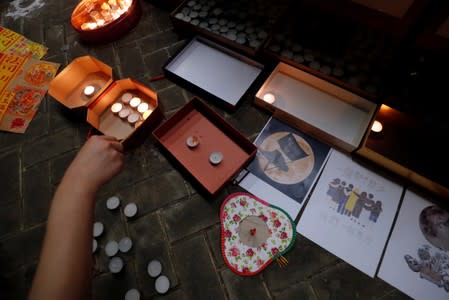 Candles are pictured as people gather at Lennon Wall at Admiralty district during the Mid-Autumn Festival, in Hong Kong