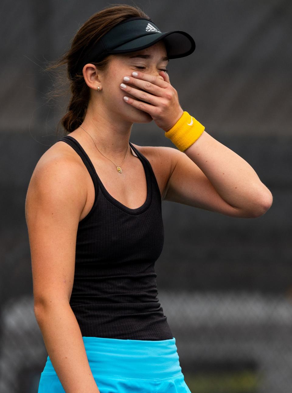 Orem’s Maya Inouye reacts to her victory in the first singles finals against Hillcrest’s Fabiana Gonzalez during the 2023 4A Girls Tennis Championships.