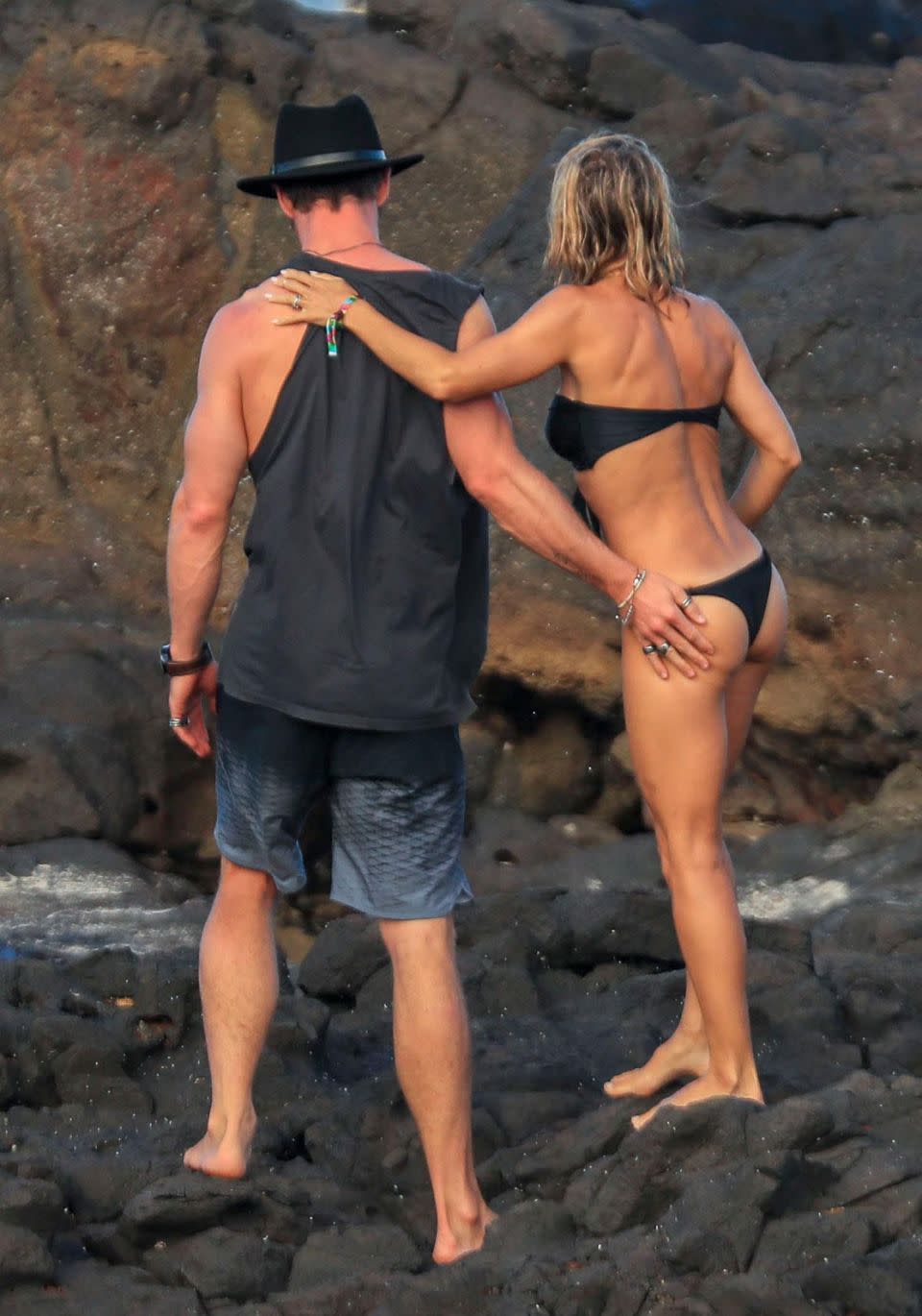 Making the most of the warmer weather in Byron Bay, Chris and Elsa weren't afraid to put on a cheeky display of PDA. Source: Media Mode