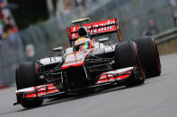 MONTREAL, CANADA - JUNE 08: Lewis Hamilton of Great Britain and McLaren drives during practice for the Canadian Formula One Grand Prix at the Circuit Gilles Villeneuve on June 8, 2012 in Montreal, Canada. (Photo by Mark Thompson/Getty Images)