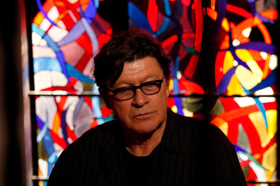 ORG XMIT: DM 39922 ROBBIE ROBERTSON 3/4/2011  3/4/11 4:32:15 -- Los Angeles, CA  -- Robbie Robertson's fifth solo album, How to Become Clairvoyant, is out April 5. After years of avoiding autobiographical details of the most tumultuous times in his past, he address them in these songs, examining everything from his departure from The Band to mad times with Martin Scorsese. Photographed at The Village studios in Los Angeles, CA   Photo by Dan MacMedan, USA TODAY contract photographer   [Via MerlinFTP Drop]