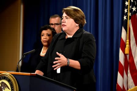 U.S. Assistant Attorney General Leslie R. Caldwell details the filing of civil forfeiture complaints seeking the forfeiture and recovery of more than $1 billion in assets associated with an international conspiracy to launder funds misappropriated from a Malaysian sovereign wealth fund 1MDB in Washington July 20, 2016. REUTERS/James Lawler Duggan