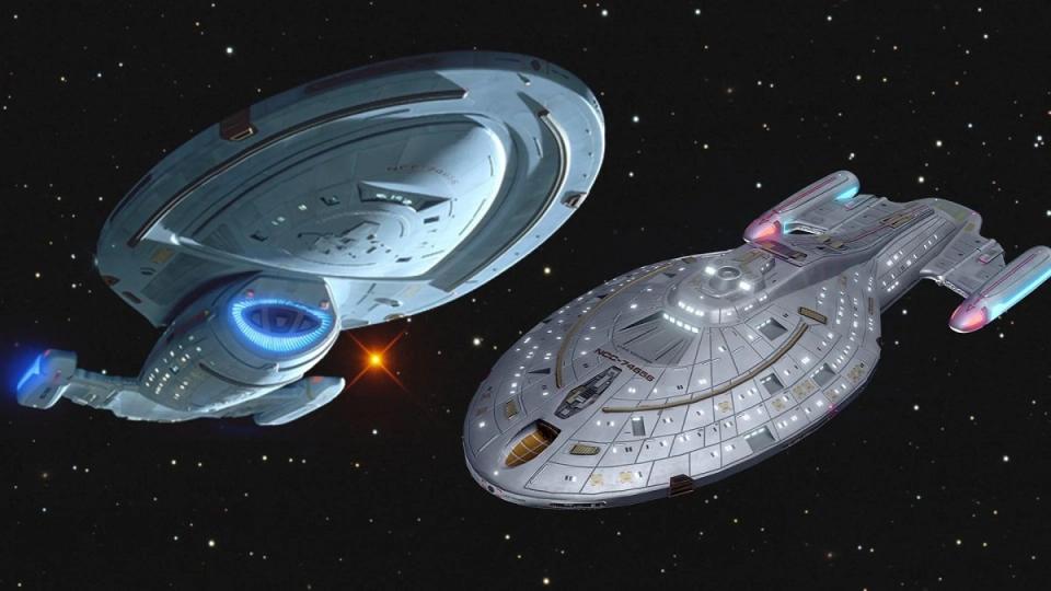 The starship Voyager, the lost Intrepid class ship under the command of Captain Janeway on Star Trek: Voyager. 