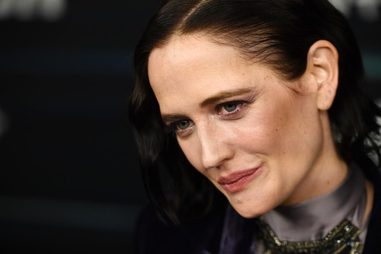 French actress Eva Green answers questions upon her arrival for the avant-premiere of the British-French television series developed for Apple TV+ 