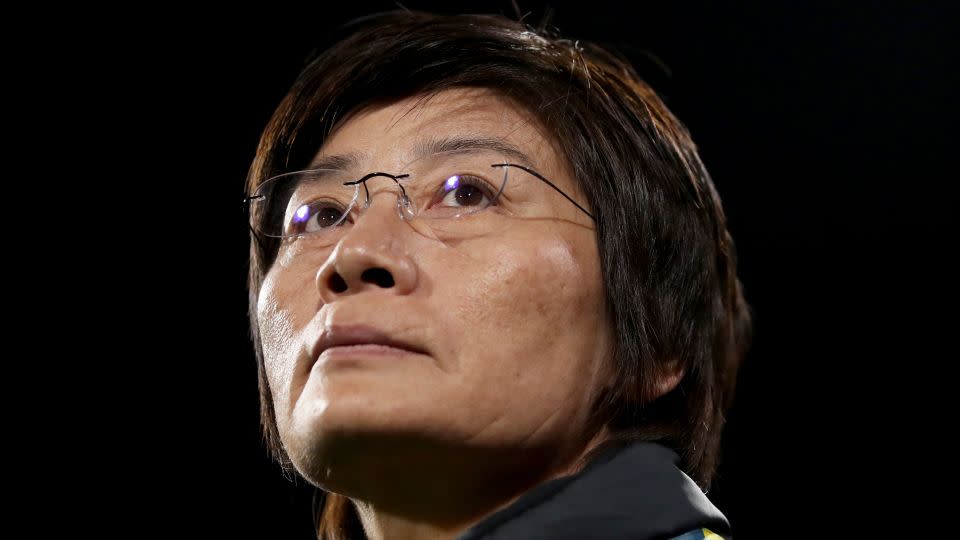 China's head coach Shui Qingxia looks on during her team's first World Cup match on Saturday.  - Gary Day/AP
