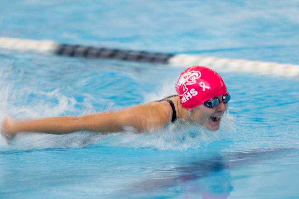 Kailey Thurman of Milford High School competes in the women’s 200 yard IM swimming preliminaries for state championships at BYU’s Richards Building in Provo on Friday, Feb. 16, 2024. | Marielle Scott, Deseret News