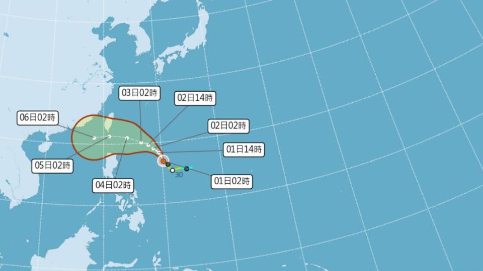 輕度颱風小犬今日淩晨2時的中心位置在北緯 16.9 度，東經 130.2 度