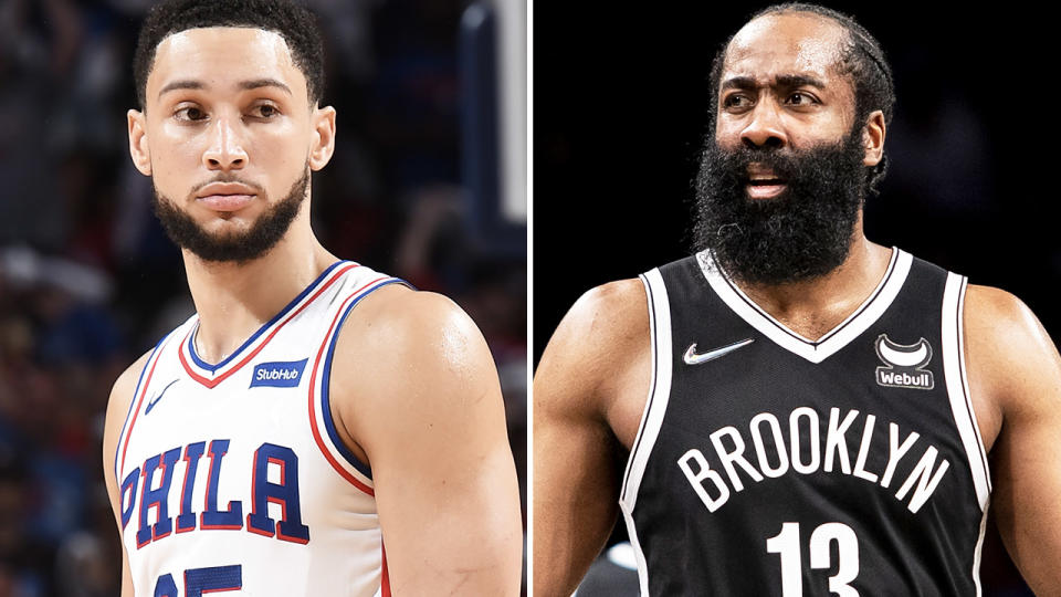 Ben Simmons and James Harden, pictured here in action in the NBA.