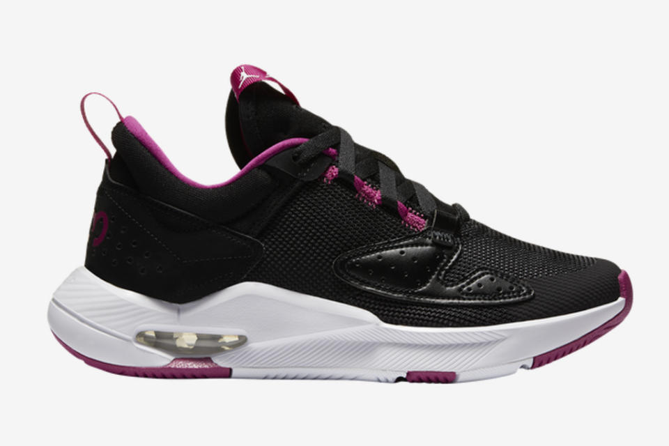 air jordan pink and black sneakers, hot pink and black sneakers, running shoes