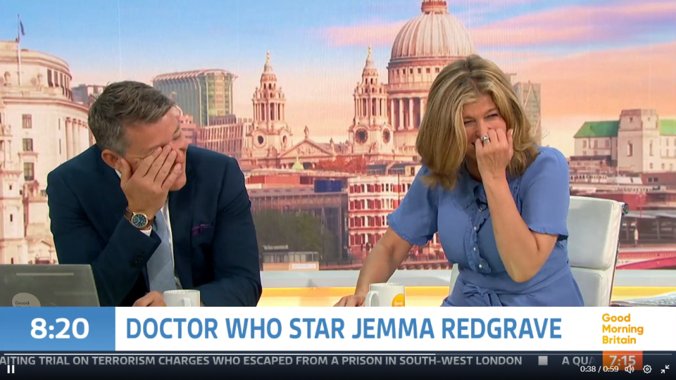 The presenters couldn't stop laughing at Garraway's gaffe. (ITV screengrab)