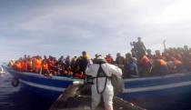 Italian coast guard rescue 397 migrants on a boat on May 2, 2015, in the Mediterranean Sea