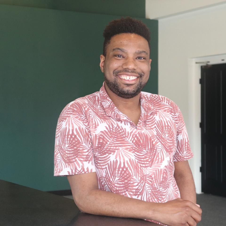 Kristofer Parker, Mauldin Cultural Center Production and Theatre Coordinator, says he is thrilled with the renovations to the theater and lobby at the facility. The theater space and lobby were once an elementary school “cafetorium” and kitchen.