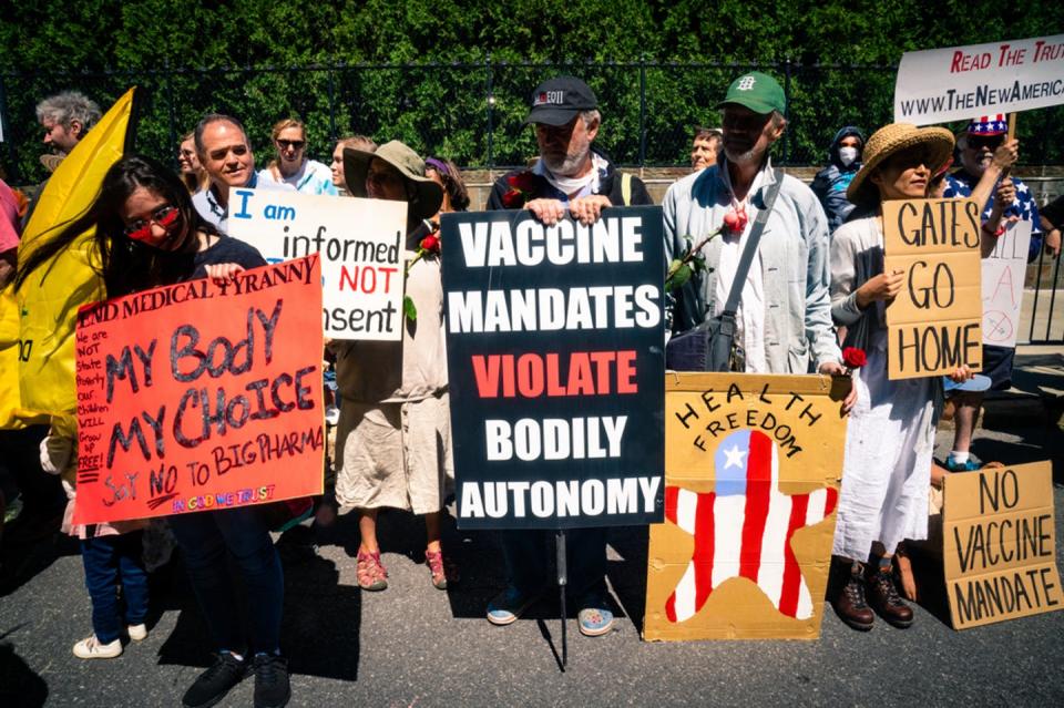 <span class="caption">Anti-vaxxers protest outside Governor Andrew Cuomo's official residence in Albany, New York in June 2020.</span> <span class="attribution"><span class="source">(Shutterstock)</span></span>