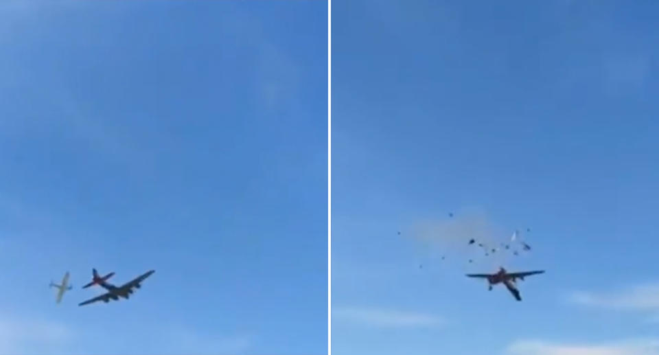 The moment the two planes crash at the Dallas air show. Source: Twitter