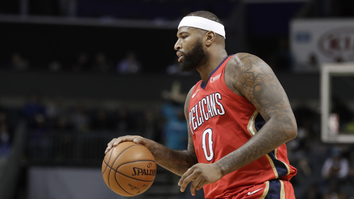DeMarcus Cousins appeared to suffer a left leg injury against the Houston Rockets on Friday. (AP)