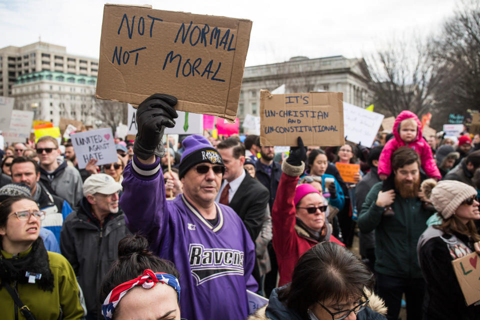 Anti-Trump protesters rally for Muslim and immigrant rights