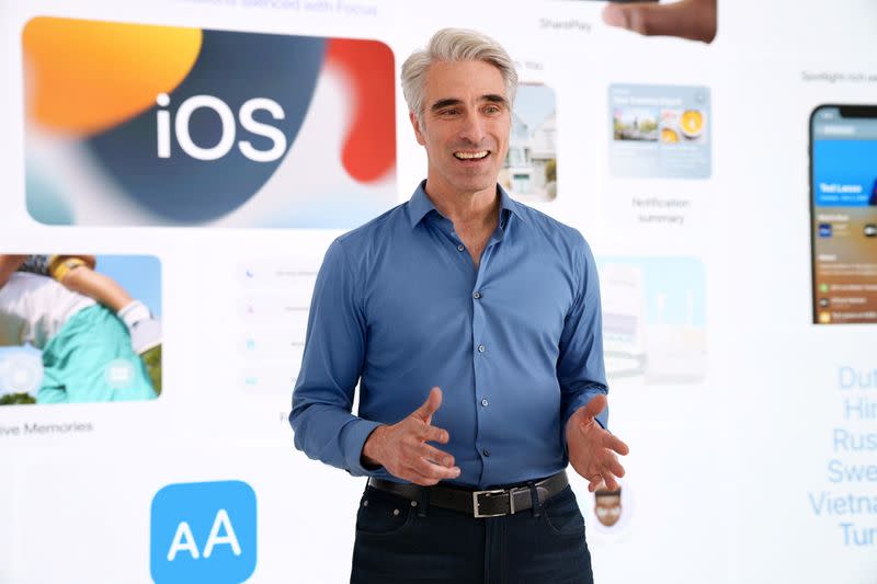 Apple's senior vice president of Software Engineering Craig Federighi introduces iOS 15 during Apple’s Worldwide Developers Conference
