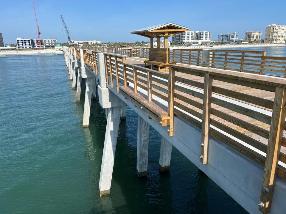 The new pier is angled slightly higher with stronger beams