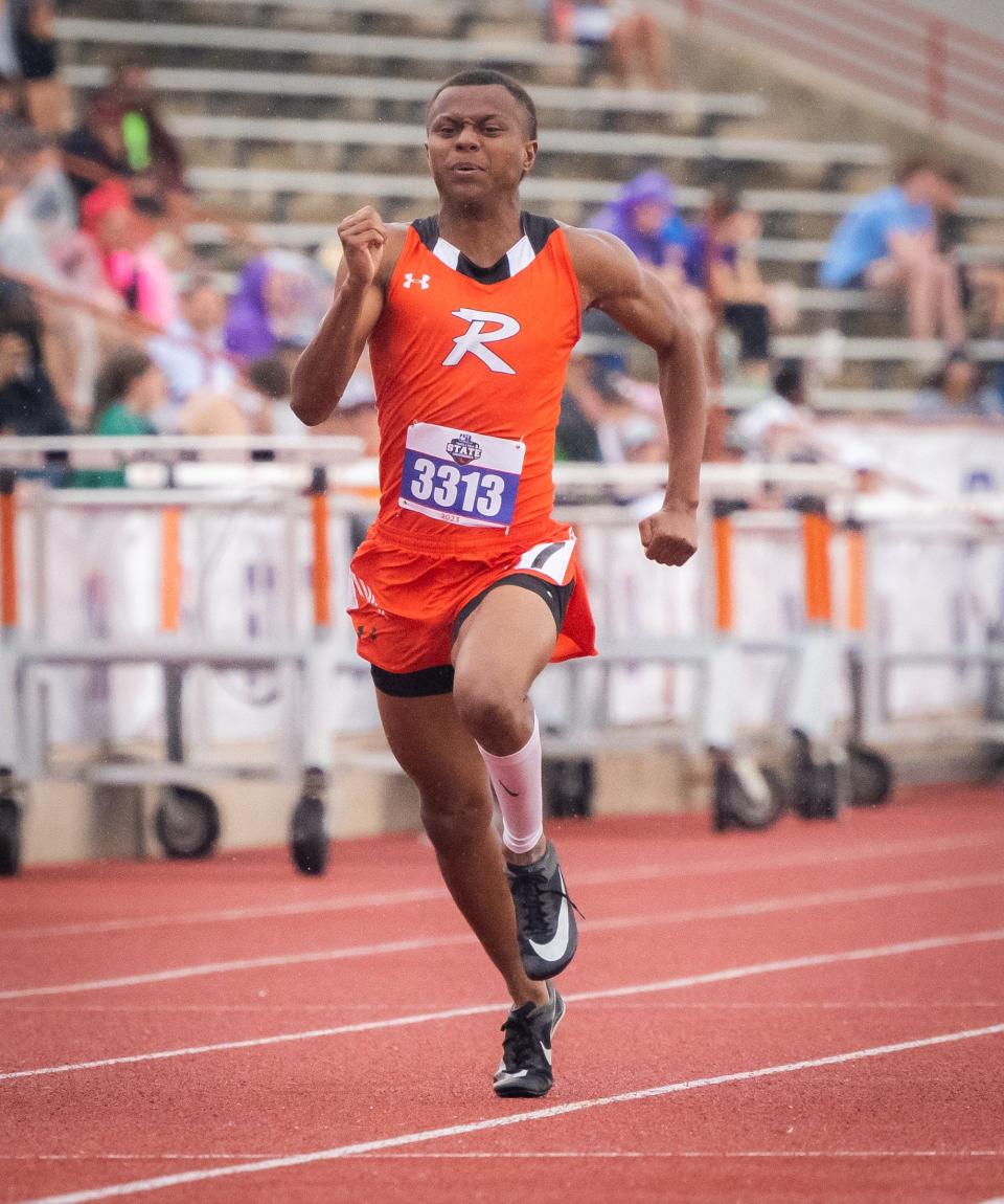 Rotan's Jordan Daniel runs in the boys' 100 meters at the state meet in Austin. He finished second in 11.14, and he also finished second in the 200.