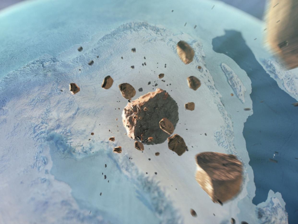 An artist's depiction of a possible impact into the Greenland Ice Sheet: Carl Toft