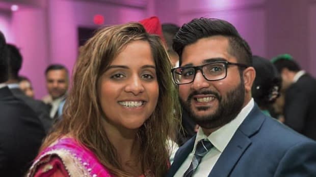 Manpreet Kooner (L), pictured with her fiancé, was born in Canada and holds a Canadian passport. She claims she was turned away at the U.S. border and told she needed an immigrant visa. Photo from CBC.