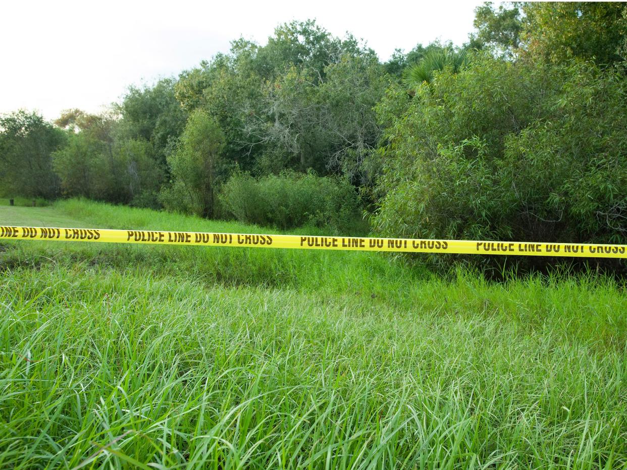 Police tape restricts access to Myakkahatchee Creek Environmental Park on October 20, 2021 in North Port, Florida.