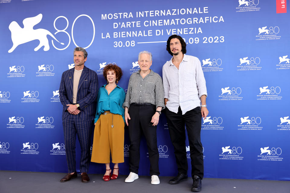 VENICE, ITALY - AUGUST 31: (L-R) Patrick Dempsey, Daniela Piperno, director Michael Mann and Adam Driver attend a photocall for the movie "Ferrari" at the 80th Venice International Film Festival on August 31, 2023 in Venice, Italy. (Photo by Andreas Rentz/Getty Images)