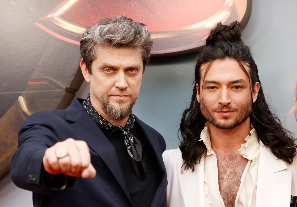 Director Andy Muschietti and Ezra Miller arrive for the world premiere of "The Flash" at Ovation Hollywood in Hollywood, California, on June 12, 2023.