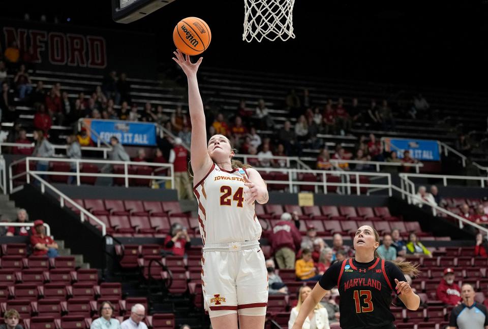 Addy Brown of Iowa State takes a shot during an NCAA Tournament game at Stanford on March 22.