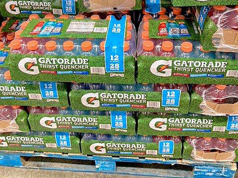 bulk packs of gatorade on the shelves at costco