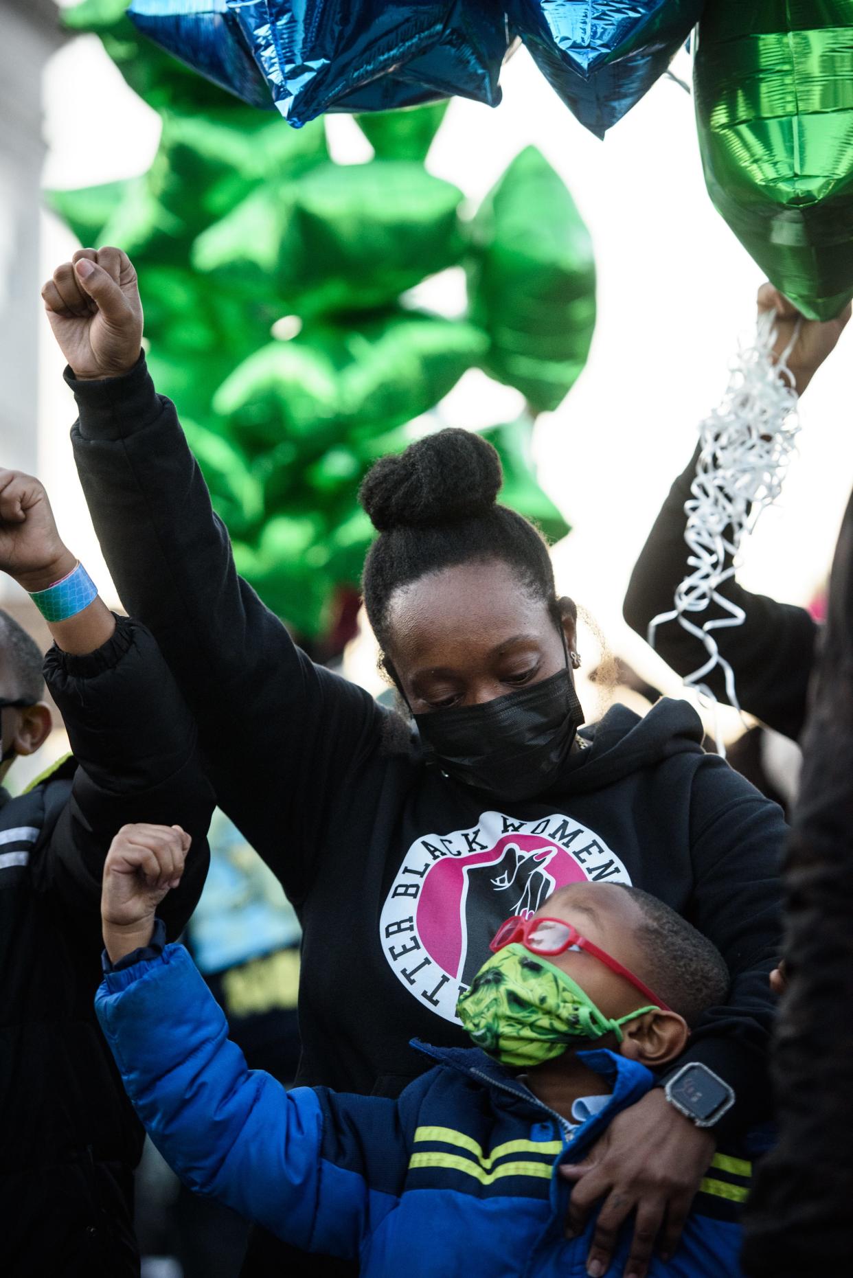 Demonstrators march through downtown Fayetteville during a Justice for Jason Walker demonstration on Friday, Jan. 14, 2022. Jason Walker, 37, was shot and killed on Saturday by an off-duty Cumberland County Sheriff’s deputy.