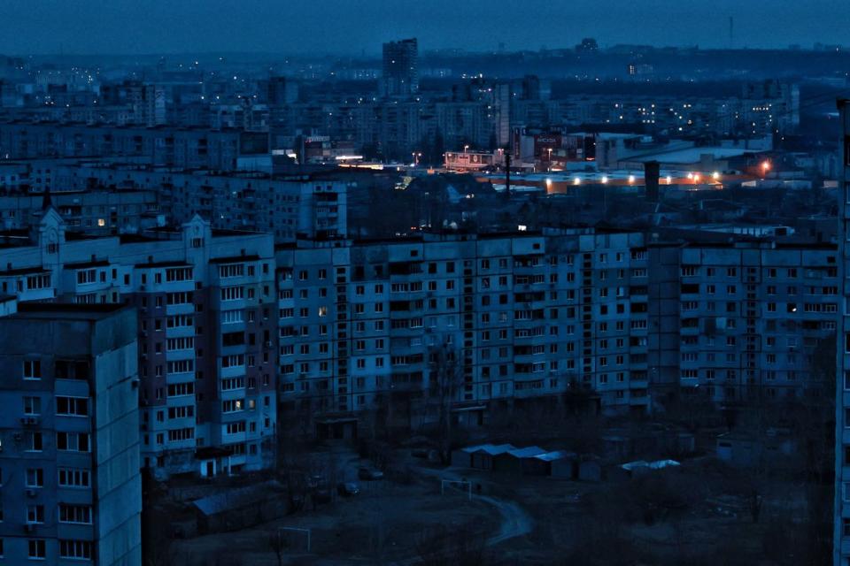 A view of the city of Kharkiv during the blackout on March 25, 2024. (Yan Dobronosov/Global Images Ukraine via Getty Images)