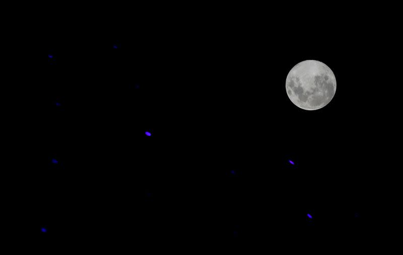 The Pink Supermoon is seen next to the Buenos Aires' planetarium lights in Buenos Aires