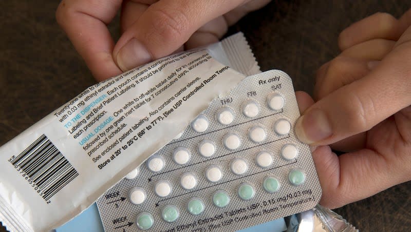 A one-month dosage of hormonal birth control pills is displayed in Sacramento, Calif., Aug. 26, 2016.