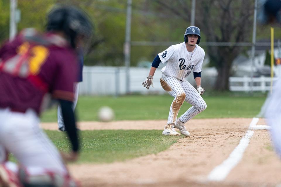 Somerset Berkley’s Ben Oliveira reads a ball in the dirt from third base in a recent game against Case.