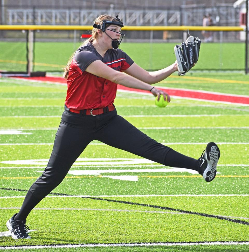 Honesdale pitcher Leah Salzameda deals to the dish during early season action against Riverside.