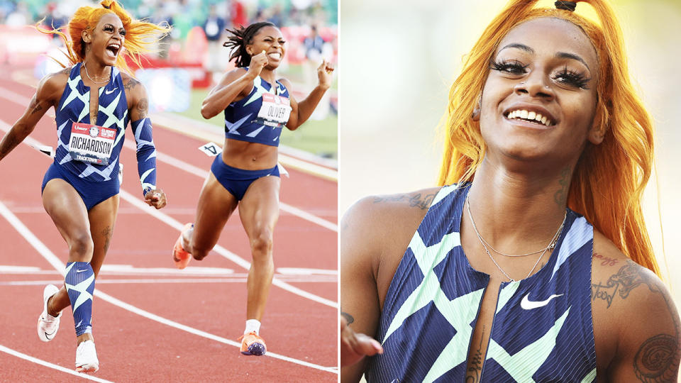 Sha'Carri Richardson, pictured here winning the 100m at the US track and field trials.