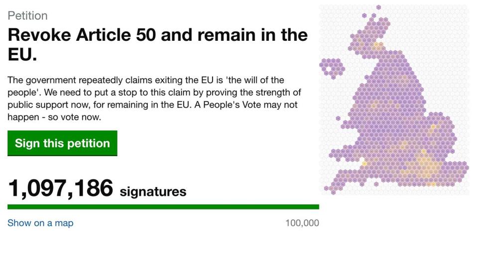 The petition topped a million signatures early on Thursday afternoon.