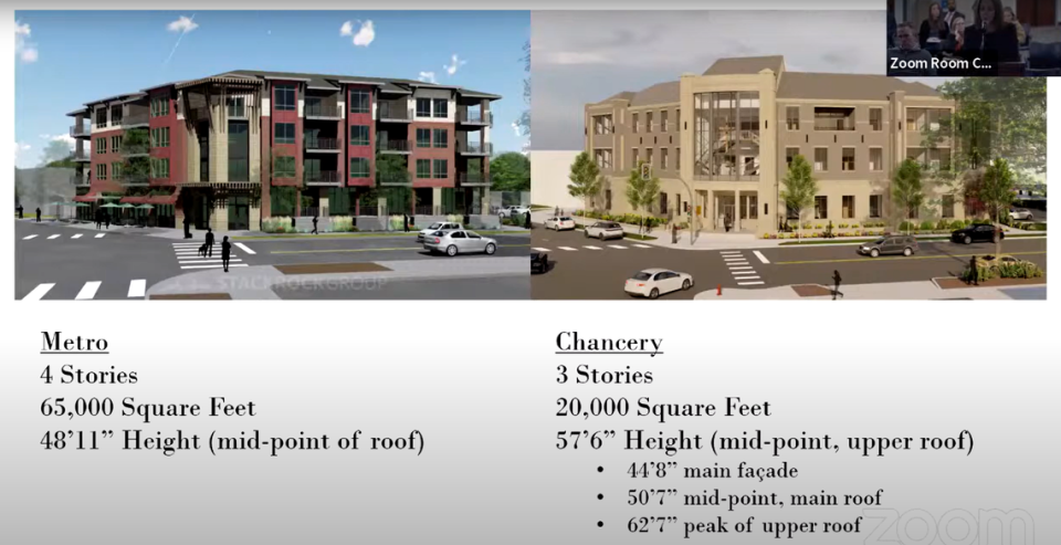 At Monday’s hearing, architects compared the diocese’s project with the site’s previously proposed building. The previous project fell through, but the church hopes to use the same development agreement, with modifications.