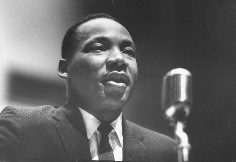 The Rev. Martin Luther King Jr. speaks after being released from prison for leading a boycott. <a href="https://www.gettyimages.com/detail/news-photo/civil-rights-ldr-rev-martin-luther-king-jr-speaking-into-news-photo/50373297?adppopup=true" rel="nofollow noopener" target="_blank" data-ylk="slk:Donald Uhrbrock/The Chronicle Collection via Getty Images;elm:context_link;itc:0;sec:content-canvas" class="link ">Donald Uhrbrock/The Chronicle Collection via Getty Images</a>