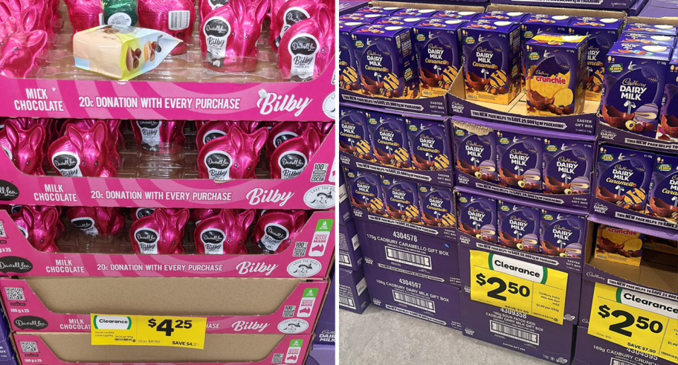 Easter chocolates reduced to $4.25 (left) and Cadbury's chocolate eggs down to $2.50 (right). 