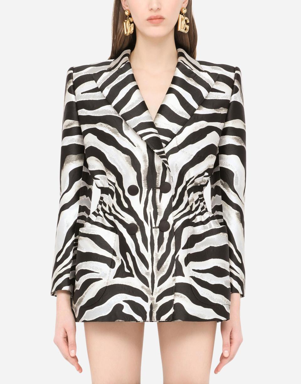 6) Double-Breasted Zebra-Design Lamé Jacquard Jacket